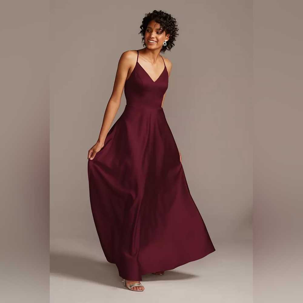 Spaghetti Strap Satin A-Line Long Dress STYLE# F20131